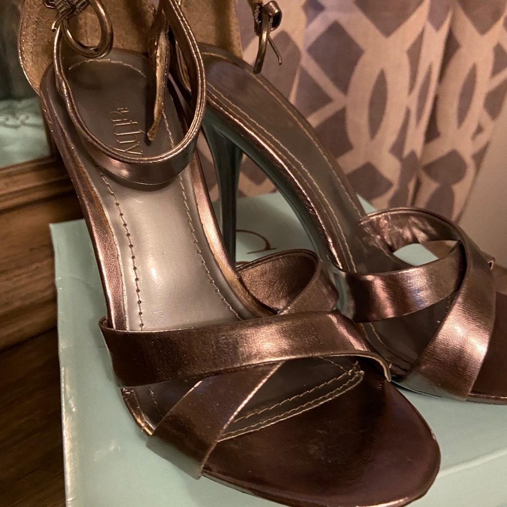 Cathy pewter ankle strap heels